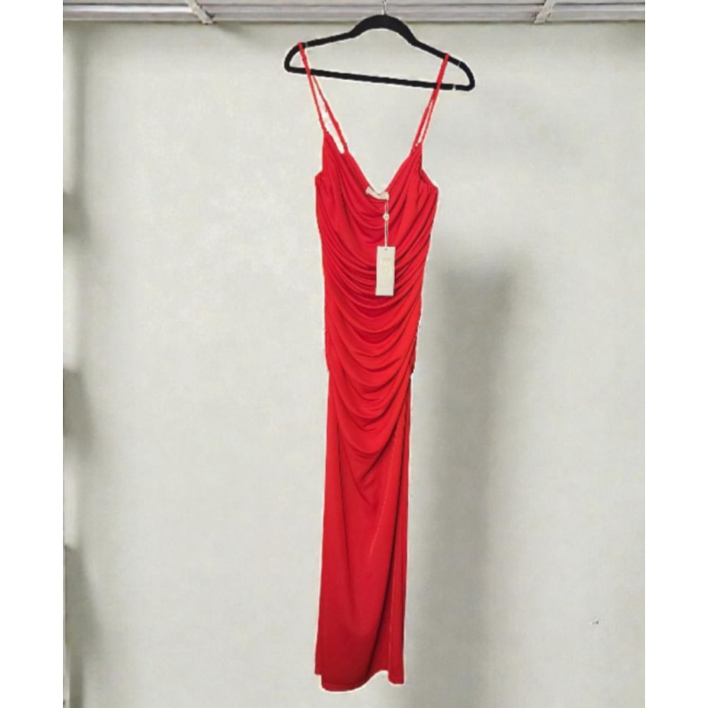 SAGE THE LABEL Red Cowl Neck Ruched Maxi Evening Gown Dress - Picture 5 of 8